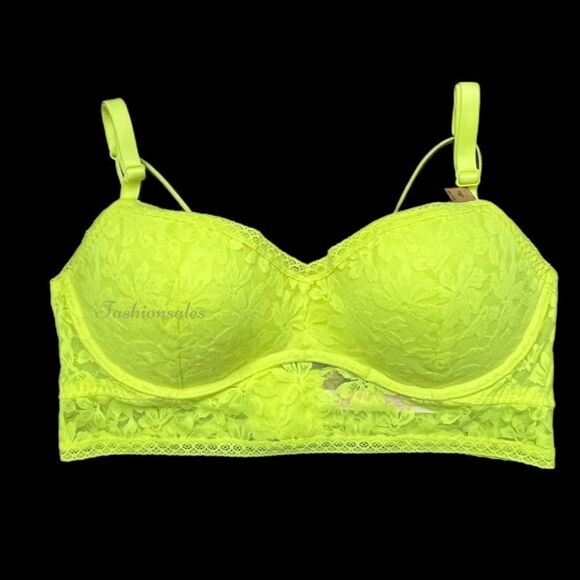Victoria’s Secret PINK Lace bralette Push up Padding Underwire bra Neon yellow - Picture 3 of 3